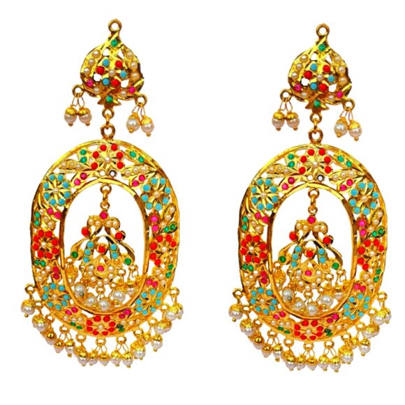 Simar, The Heavy Oval Jadau Danglers - Picture 1 of 2